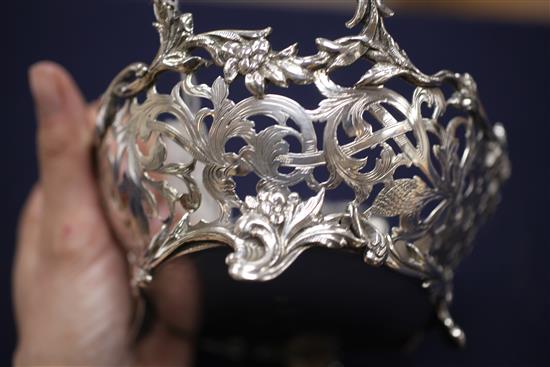 An antique Dutch? pierced silver two handled dish, 15 oz.